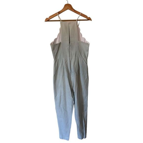BCBGeneration Light Wash Denim Jumpsuit Scalloped Camisole Sleeveless Size 6 - Picture 3 of 13